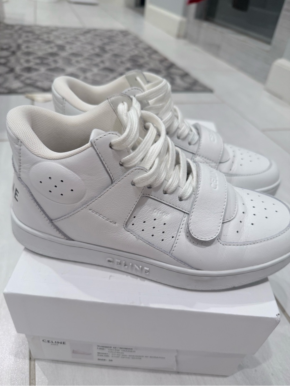 Celine Optic White Mid-Top Calfskin Sneakers